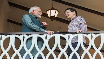 Prime Minister Narendra Modi during a meeting with Singapore PM Lawrence Wong. Image: PTI