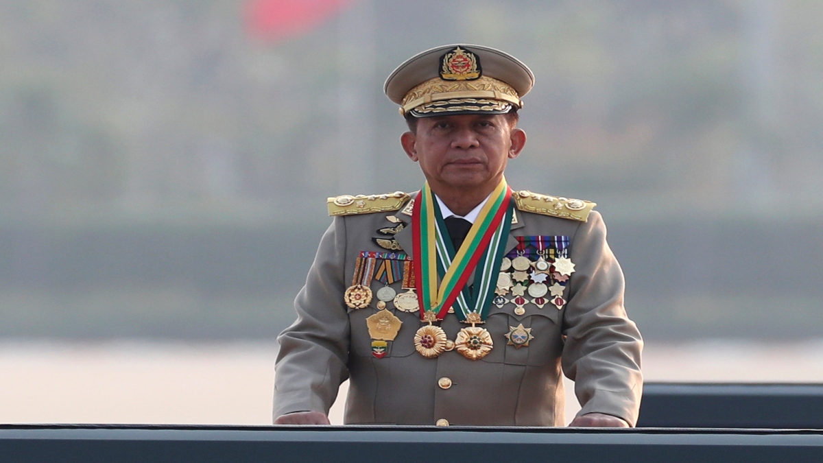 Gen. Min Aung Hlaing inspects officers during a parade to commemorate Myanmar's 78th Armed Forces Day in Naypyitaw, Myanmar, on March 27, 2023. AP File Gen. Min Aung Hlaing inspects officers during a parade to commemorate Myanmar's 78th Armed Forces Day in Naypyitaw, Myanmar, on March 27, 2023. AP File