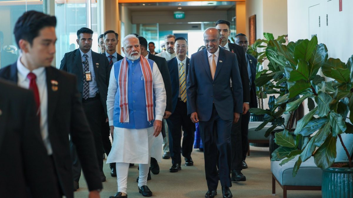 Prime Minister Narendra Modi, received by Singapore's Minister of Home Affairs and Law K Shanmugam on September 4, 2024. X/MEAIndia Prime Minister Narendra Modi, received by Singapore's Minister of Home Affairs and Law K Shanmugam on September 4, 2024. X/MEAIndia