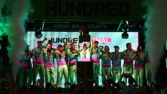 The Oval Invincibles men's team celebrates after winning The Hundred following their victory over Southern Brave on 18 August, 2024. Reuters