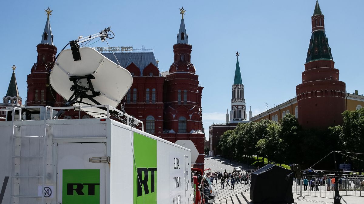 Vehicles of Russian state-controlled broadcaster Russia Today (RT) are seen near the Red Square in central Moscow, Russia, June 15, 2018. File Image/Reuters Vehicles of Russian state-controlled broadcaster Russia Today (RT) are seen near the Red Square in central Moscow, Russia, June 15, 2018. File Image/Reuters