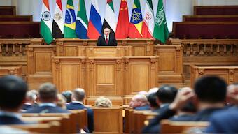 Russian President Vladimir Putin speaks at the BRICS Parliamentary Forum in Saint Petersburg, Russia, on July 11, 2024. Reuters File