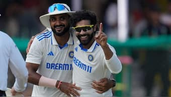 Ravindra Jadeja brought up his 300th Test wicket in the second India-Bangladesh Test in Kanpur. Image: AP