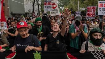 Palestinian supporters march near the United Nations headquarters at a protest against Israeli Prime Minister Benjamin Netanyahu during the 79th session of the UN General Assembly, Thursday, Sept. 26, 2024, in New York.- AP