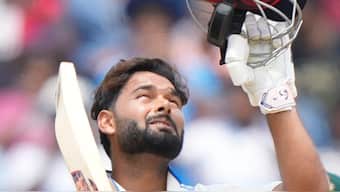 Rishabh Pant celebrates after scoring a century during the first Test between India and Bangladesh in Chennai. AP  