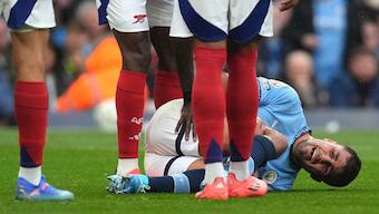 Manchester City's Rodri went down holding his knee during the draw against Arsenal in the Premier League. AP