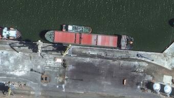 A satellite image shows the Port Olya 3 vessel at Port Olya in southern Russia on 4 September. Image Courtesy: Maxar Technologies