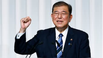 Shigeru Ishiba, the newly elected leader of Japan's ruling party, the Liberal Democratic Party (LDP), gestures during a press conference after the LDP leadership election, in Tokyo, on September 27, 2024. AP