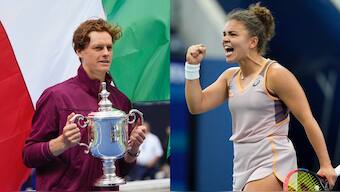 Jannik Sinner (L) won two Grand Slam titles in 2024 while Jasmine Paolini (R) reached the final of two majors. AP