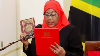 Tanzania's new President Samia Suluhu Hassan takes oath of office following the death of her predecessor John Pombe Magufuli at State House in Dar es Salaam, Tanzania March 19, 2021. REUTERS