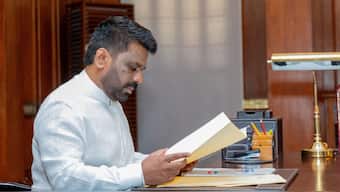 Sri Lanka's newly elected President Anura Kumara Dissanayake reads a document after being sworn in as president at the Presidential Secretariat, in Colombo, Sri Lanka, September 23, 2024. Reuters