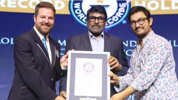 Megastar Chiranjeevi receives Guinness World Records certificate for performing 24,000 dance moves in 537 songs in 156 films, Aamir Khan says, 'Nobody looks at the heroines when he dances'