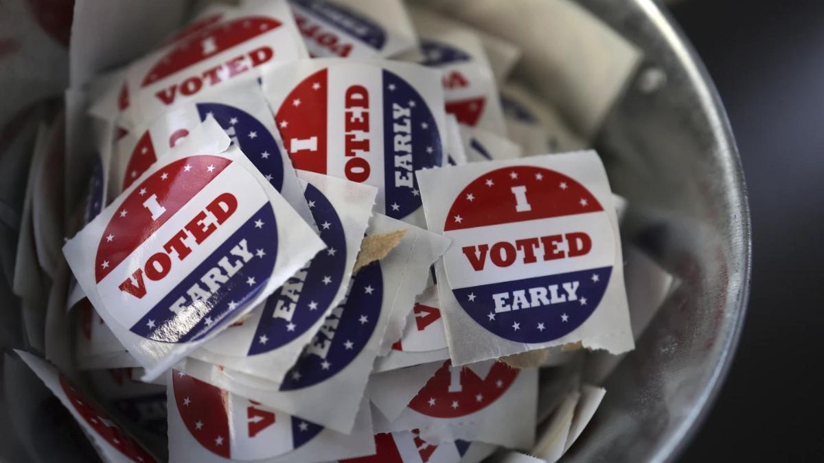 "I Voted Early" stickers sit in a bucket by the ballot box at the City of Minneapolis early voting center, September 19, 2024, in St. Paul, Minnesota, US. File Image/AP "I Voted Early" stickers sit in a bucket by the ballot box at the City of Minneapolis early voting center, September 19, 2024, in St. Paul, Minnesota, US. File Image/AP