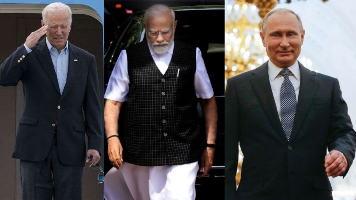 (L-R) US president Joe Biden; Indian Prime Minister Narendra Modi; Russian President Vladimir Putin. AP (L-R) US president Joe Biden; Indian Prime Minister Narendra Modi; Russian President Vladimir Putin. AP