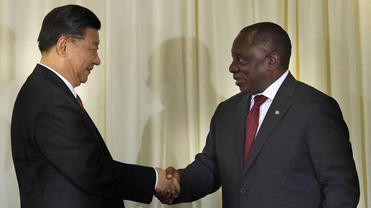 (File) South African President Cyril Ramaphosa, right, shakes hand with Chinese President Xi Jinping. AP (File) South African President Cyril Ramaphosa, right, shakes hand with Chinese President Xi Jinping. AP
