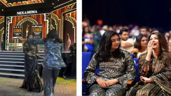 WATCH: Amid divorce rumours with Abhishek Bachchan, Aishwarya Rai Bachchan is all smiles as daughter Aaradhya hugs her post her Best Actress win at SIIMA Awards