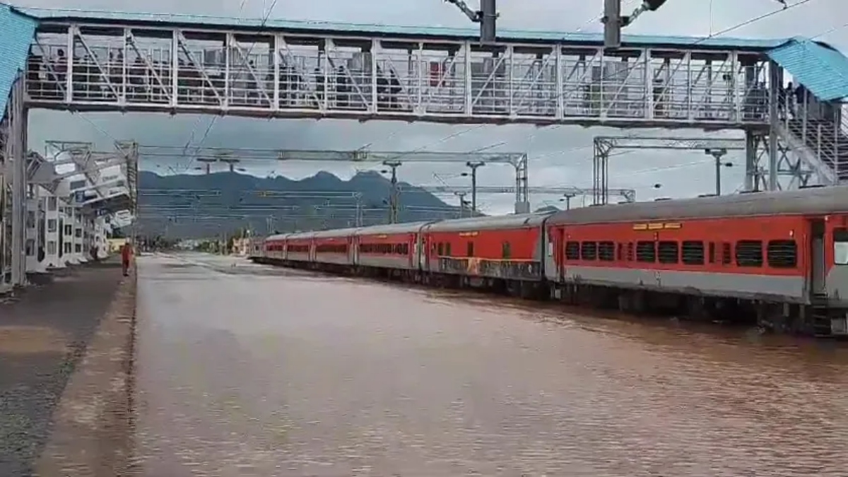Heavy rains damage railway track in Telangana. X Heavy rains damage railway track in Telangana. X