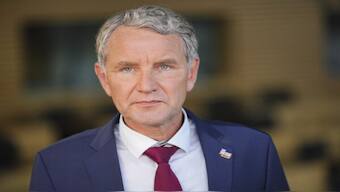  Bjorn Hecke (AfD) after the publication of the first forecasts for the state election in Saxony and Thuringia, in Erfurt, Germany, Sunday Sept. 1, 2024. AP