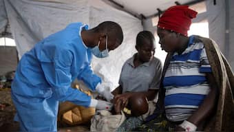 A Congolese nurse takes a sample from a suspected mpox patient in the treatment centre at the Kavumu hospital in Kabare territory, South Kivu province of the Democratic Republic of Congo, August 29, 2024. REUTERS