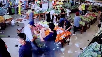 A man's bag explodes in a supermarket in Beirut, Lebanon on September 17 in this screen grab from a video obtained from social media. Thousands of pagers exploded across the country, injuring Hezbollah fighters. Reuters