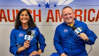 Indian-origin astronaut Sunita Williams (left) and Butch Wilmore (right) at the International Space Station. PTI