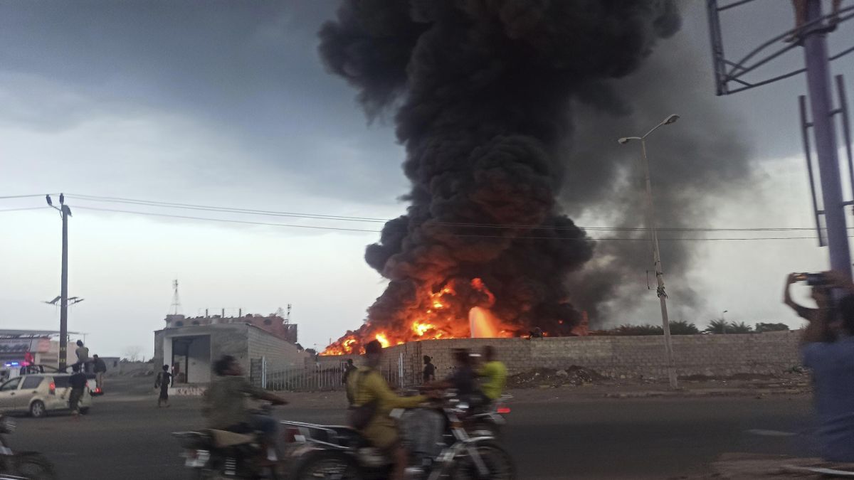 A large fire and plume of smoke is visible in the port city of Hodeida, Yemen, after Israeli strikes on the Houthi-controlled city. AP A large fire and plume of smoke is visible in the port city of Hodeida, Yemen, after Israeli strikes on the Houthi-controlled city. AP