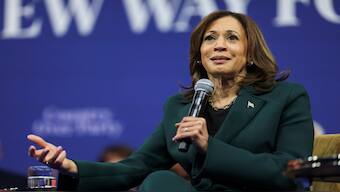 Democratic presidential nominee and U.S. Vice President Kamala Harris speaks, during a town hall in The People’s Light in Malvern, Pennsylvania, US, October 21, 2024. Reuters