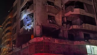 An apartment building damaged by an Israeli an airstrike in Beirut’s Bachoura neighbourhood in the early hours of Thursday. AFP