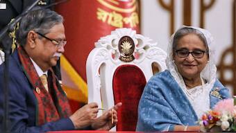File photo of Bangladesh President Mohammed Shahabuddin and former prime minister Sheikh Hasina. Source: REUTERS.