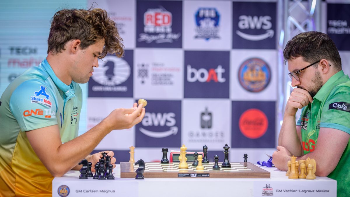 Magnus Carlsen was visibly unhappy after his defeat to Maxime Vachier-Lagrave at Global Chess League. Image: Global Chess League Magnus Carlsen was visibly unhappy after his defeat to Maxime Vachier-Lagrave at Global Chess League. Image: Global Chess League