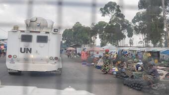 United Nations blue helmets from Morocco patrol the streets of Goma, Democratic Republic of the Congo. AP