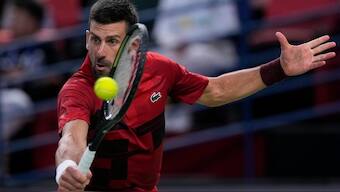 Novak Djokovic suffered a straight-sets defeat to Jannik Sinner in the Shanghai Masters final on Sunday. AP 