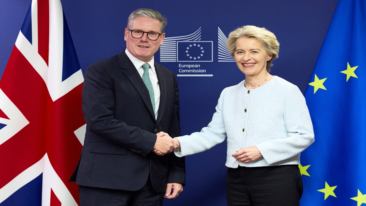 Britain's Prime Minister Keir Starmer shakes hands with European Commission president Ursula von der Leyen at the European Commission headquarters in Brussels in October 2024. AFP File Britain's Prime Minister Keir Starmer shakes hands with European Commission president Ursula von der Leyen at the European Commission headquarters in Brussels in October 2024. AFP File