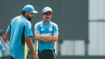India captain Rohit Sharma and head coach Gautam Gambhir at a training session at Mumbai's Wankhede Stadium ahead of the third and final Test against New Zealand. PTI