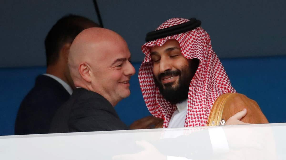 FIFA president Gianni Infantino with Saudi Arabian Crown Prince Mohammed Bin Salman at the 2018 FIFA World Cup Group A match between Russia and Saudi Arabia at the Luzhniki Stadium, Moscow. Reuters