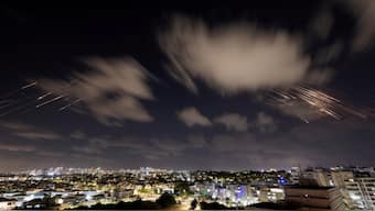 Israel's Iron Dome anti-missile system intercepts rockets after Iran fired a salvo of ballistic missiles, as seen from Ashkelon, Israel, October 1, 2024. File Image/Reuters