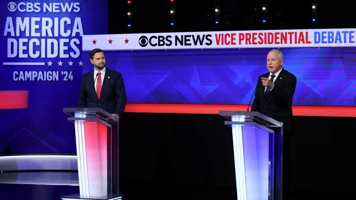 Democratic vice presidential nominee Minnesota Governor Tim Walz gestures as he speaks during a debate with Republican vice presidential nominee U.S. Senator JD Vance (R-OH) hosted by CBS in New York, US, October 1, 2024. Source: REUTERS. Democratic vice presidential nominee Minnesota Governor Tim Walz gestures as he speaks during a debate with Republican vice presidential nominee U.S. Senator JD Vance (R-OH) hosted by CBS in New York, US, October 1, 2024. Source: REUTERS.