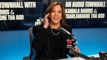Demoratic Presidential nominee Kamala Harris participates in a ‘town hall’ with radio host Charlamagne tha God, in Detroit, Michigan, on Tuesday. Source: REUTERS.