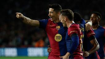 Barcelona's Robert Lewandowski has reached 12 goals in 10 La Liga matches. AP
