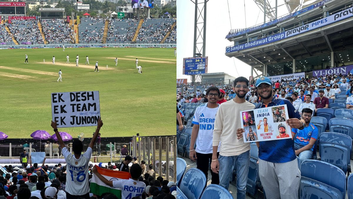 Protests broke out at the MCA International Stadium in Pune on Day 1 of India-New Zealand Test due to lack of water in stands. Image: MCA
Protests broke out at the MCA International Stadium in Pune on Day 1 of India-New Zealand Test due to lack of water in stands. Image: MCA
