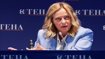 Italian Prime Minister Giorgia Meloni speaks during the European House-Ambrosetti Forum in Cernobbio, Italy, on September 7, 2024. Reuters File