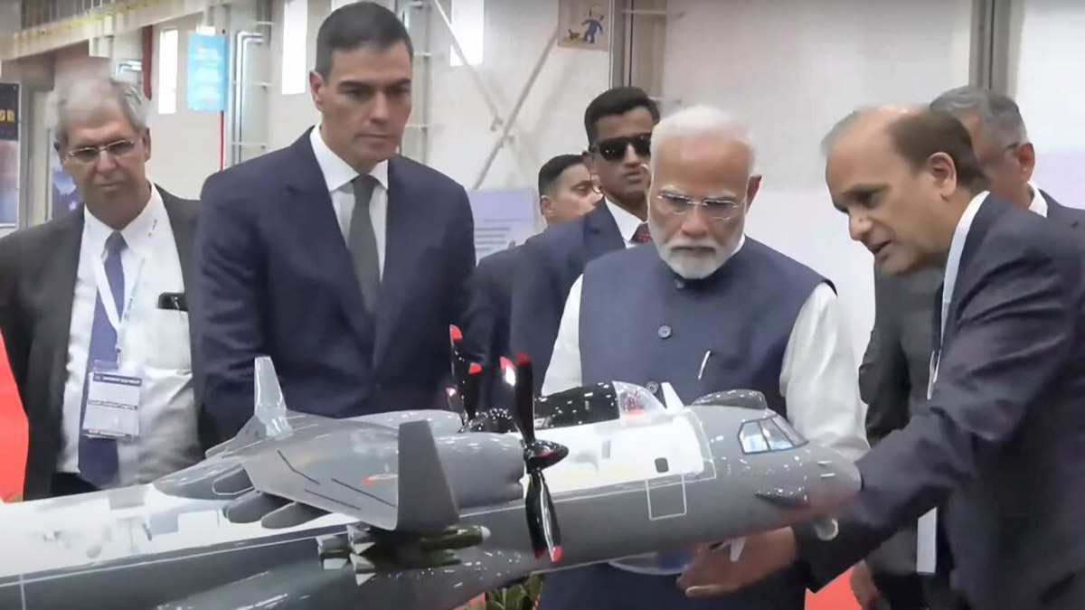 Prime Minister Narendra Modi and Spanish Prime Minister Pedro Sanchez visit the TATA Aircraft Complex after its inauguration, in Vadodara, Gujarat on October 28, 2024. PTI Prime Minister Narendra Modi and Spanish Prime Minister Pedro Sanchez visit the TATA Aircraft Complex after its inauguration, in Vadodara, Gujarat on October 28, 2024. PTI