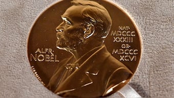 A Nobel medal is displayed during a ceremony in New York. AP