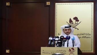 Majed Al-Ansari, Qatar's foreign ministry spokesperson, holds a weekly briefing at the ministry in Doha, Qatar on November 28, 2023. Reuters File