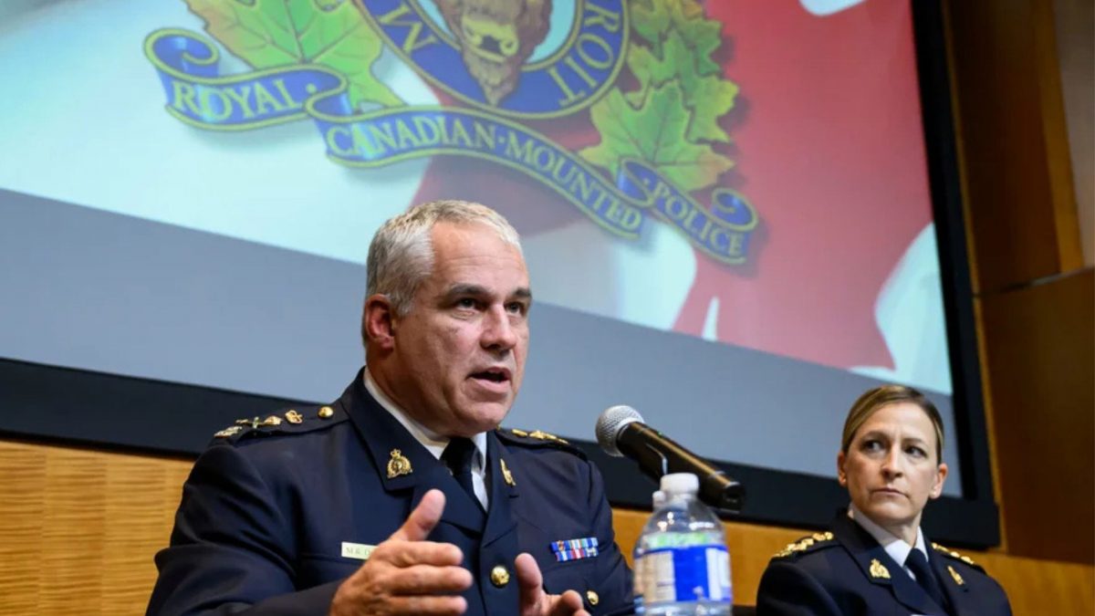 RCMP Commissioner Mike Duheme and Assistant Commissioner Brigitte Gauvin addressing press conference on Monday, October 14, 2024. Source: AP. RCMP Commissioner Mike Duheme and Assistant Commissioner Brigitte Gauvin addressing press conference on Monday, October 14, 2024. Source: AP.