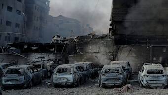 Charred cars at the site of an Israeli airstrike in Dahiyeh, Beirut, Lebanon, Sunday, Oct. 6, 2024. - AP