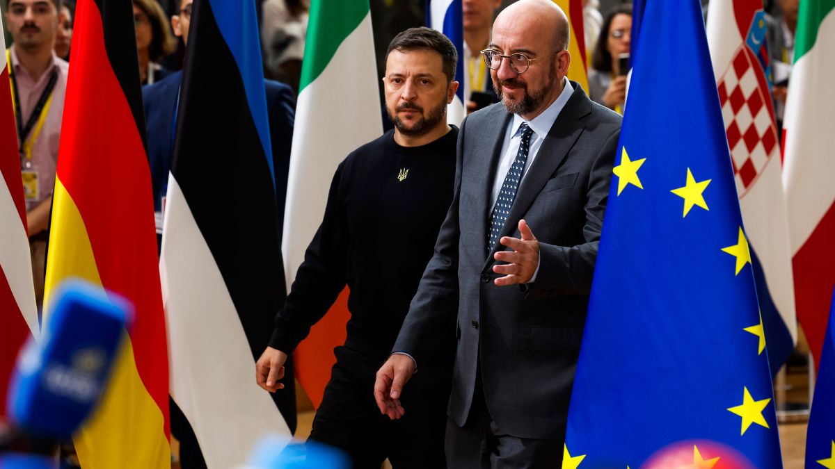 Ukraine's President Volodymyr Zelenskyy, left, and European Council President Charles Michel arrive to an EU summit in Brussels, Thursday, Oct. 17, 2024. - Image- AP Ukraine's President Volodymyr Zelenskyy, left, and European Council President Charles Michel arrive to an EU summit in Brussels, Thursday, Oct. 17, 2024. - Image- AP