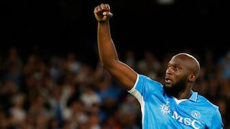 Belgian striker Romelu Lukaku celebrates after scoring Napoli's second goal in their Serie A match against Como in Naples. Reuters