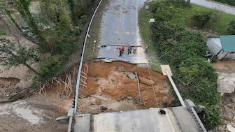A drone view shows damage to US Route 64, following the passing of Hurricane Helene, Bat Cave, North Carolina, US, on Monday. Reuters
