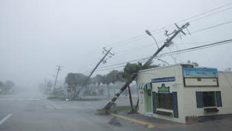 Broken utility poles downed by strong wind gusts are seen as Hurricane Milton approaches Fort Myers, Florida, US. on October 9, 2024. Reuters